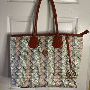 Galian NewYork PVC quilted large tote multi pastel color with brown trim